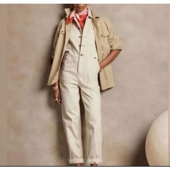Banana Republic 865092001 Womens Sz 6 Light Ecru Cream/Beige Denim Jumpsuit $140 - Picture 15 of 16